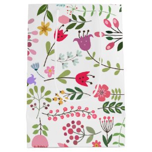 Sac Cadeau Moyen Fleurs sauvages printanières sur fond blanc