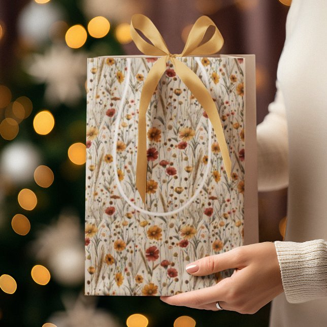 Sac Cadeau Moyen Fleurs sauvages rustiques - Boho Automne modèle fl (Créateur téléchargé)