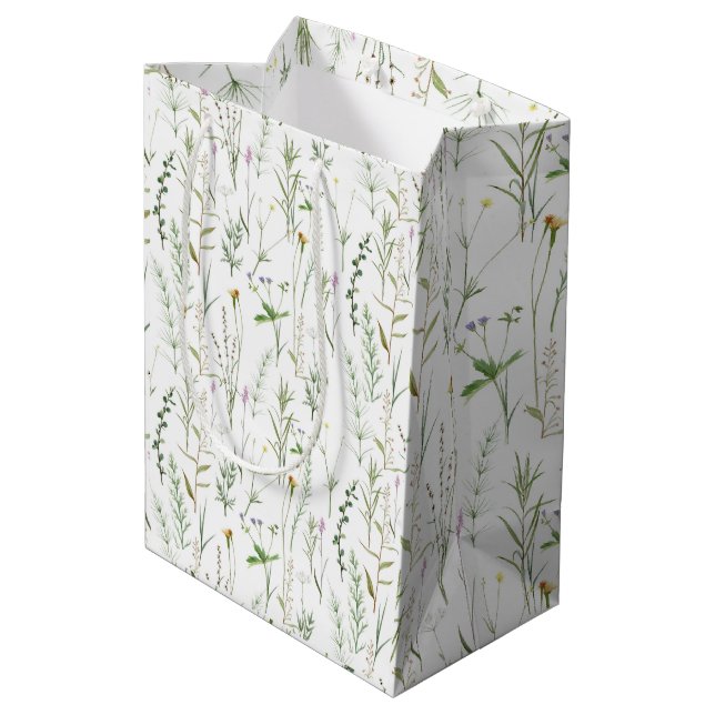 Sac Cadeau Moyen Fleurs sauvages vertes  (Dos Angle)