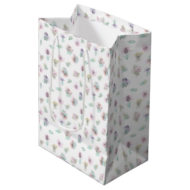 Sac Cadeau Moyen Fleurs sur taches d'aquarelle (Devant Angle)