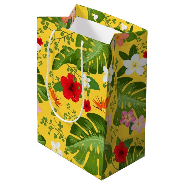 Sac Cadeau Moyen Fleurs tropicales Arrière - plan 10 (Dos Angle)