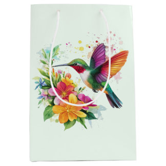 Sac Cadeau Moyen Fleurs tropicales des colibris