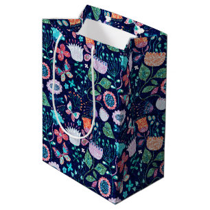 Sac Cadeau Moyen Fleurs vintages exotiques colorées sans couture mo