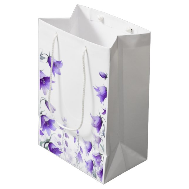 Sac Cadeau Moyen Fleurs violettes élégantes (Devant Angle)