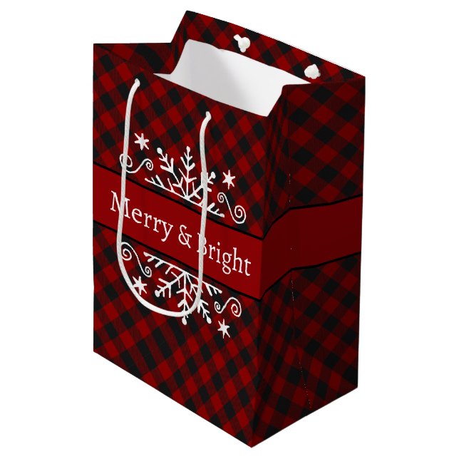 Sac Cadeau Moyen flocon de neige Plaid Merry & Bright  (Devant Angle)