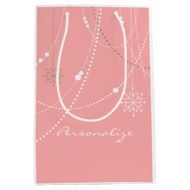 Sac Cadeau Moyen Flocon de neige rose milieu du siècle élégant hive (Devant)