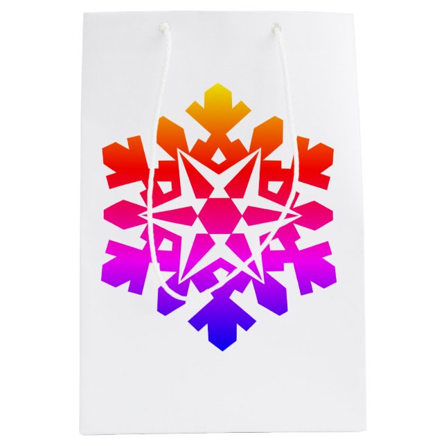 Sac Cadeau Moyen Flocon de neige rose, orange, violet, bleu (Devant)