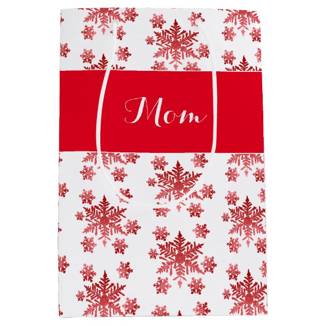 Sac Cadeau Moyen Flocon de neige rouge élégant (Devant)