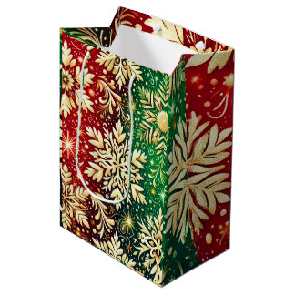 Sac Cadeau Moyen Flocons de Neige Dorés