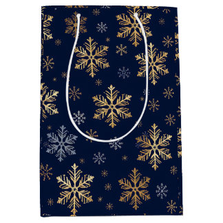 Sac Cadeau Moyen Flocons de neige élégants en or et argent sur Gi b
