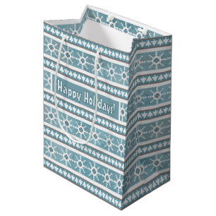 Sac Cadeau Moyen Flocons de neige et pins du Sud-Ouest Bleu