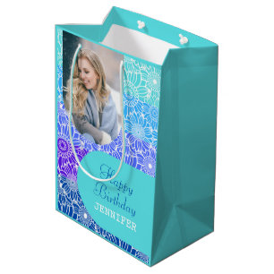 Sac Cadeau Moyen Floral Arc bleu arc en ciel Arc Photo Anniversaire