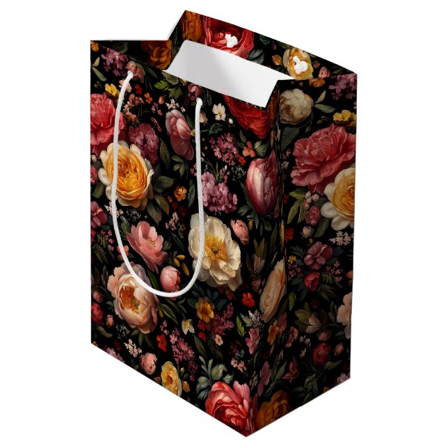 Sac Cadeau Moyen Floral Botanique Moody Black Dutch Fine Art Flower (Dos Angle)