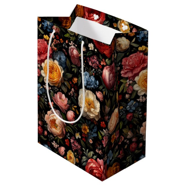 Sac Cadeau Moyen Floral Botanique Moody Black Dutch Fine Art Flower (Dos Angle)