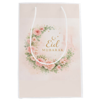 Sac Cadeau Moyen Floral Eid Mubarak – Blush Pink Islamic Gift f