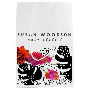 Sac Cadeau Moyen Floral floral moderne Gras Monstera Motif