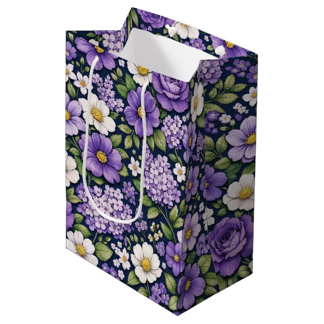 Sac Cadeau Moyen floral lilas (Devant Angle)