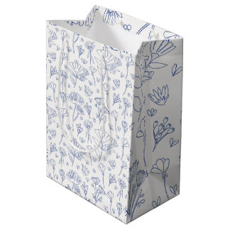 Sac Cadeau Moyen Floral medley outline in blue