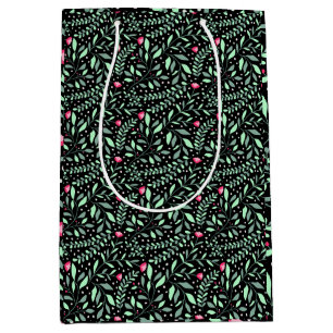 Sac Cadeau Moyen Floral pattern.05.FR.pink et Lgreen black BG