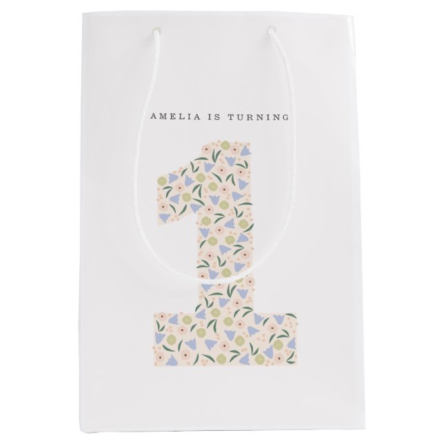 Sac Cadeau Moyen Floral Un premier Invitation d'anniversaire (Devant)