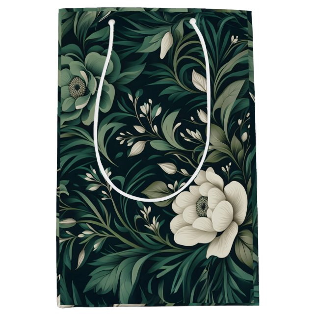 Sac Cadeau Moyen Floral vert émeraude foncé (Devant)