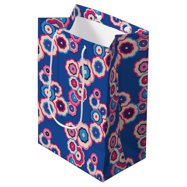 Sac Cadeau Moyen Flore bleu rétro (Devant Angle)