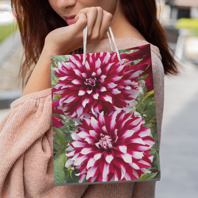 Sac Cadeau Moyen Flore de dahlias rouge et blanc (In Situ)