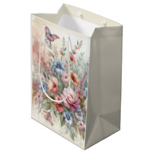 Sac Cadeau Moyen Flore délicate et papillons