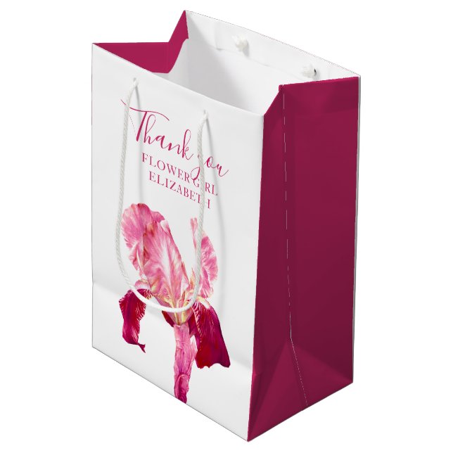 Sac Cadeau Moyen Flower girl merci mariage iris rouge faveur (Devant Angle)