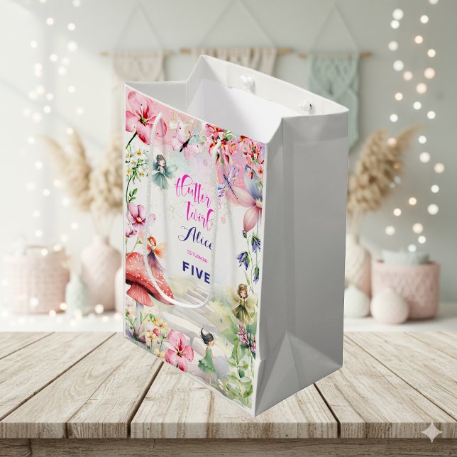 Sac Cadeau Moyen Flutter et tourbillon Fairy garden aquarelle anniv (Créateur téléchargé)