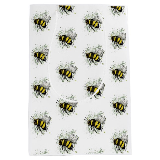 Sac Cadeau Moyen Flying Bumble BEE, Freehand Digital Drawing Insect (Devant)