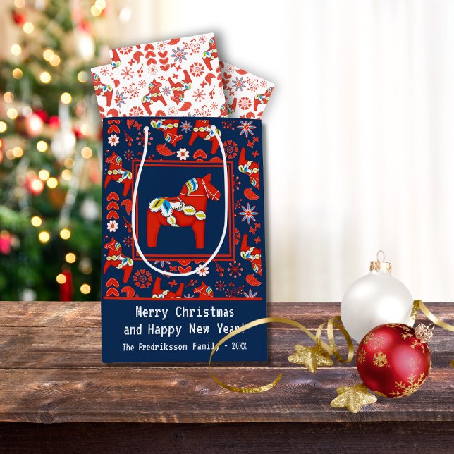 Sac Cadeau Moyen Folk Art Red Swedish Dala Horse Folk Art Motif (Créateur téléchargé)