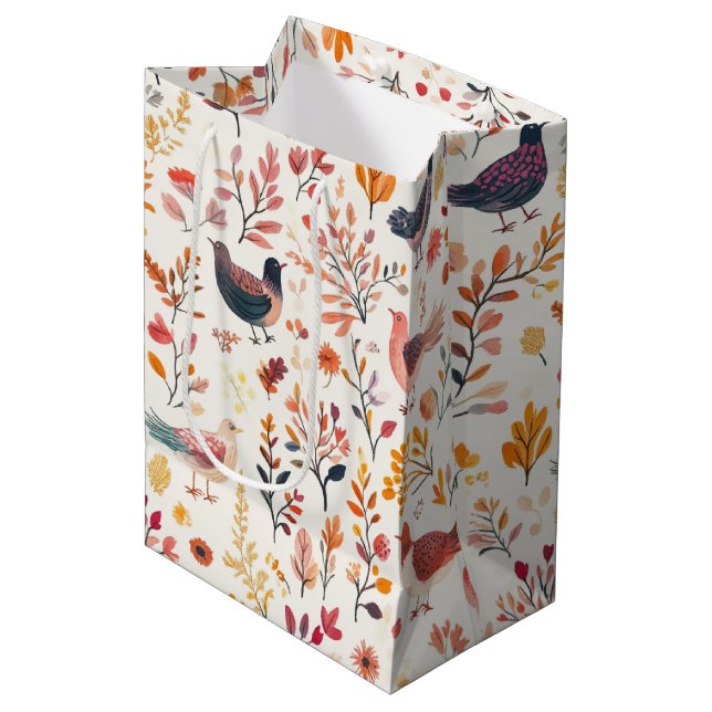 Sac Cadeau Moyen Folk Art Turkeys – Nature Inspired Autumn 2 (Devant Angle)