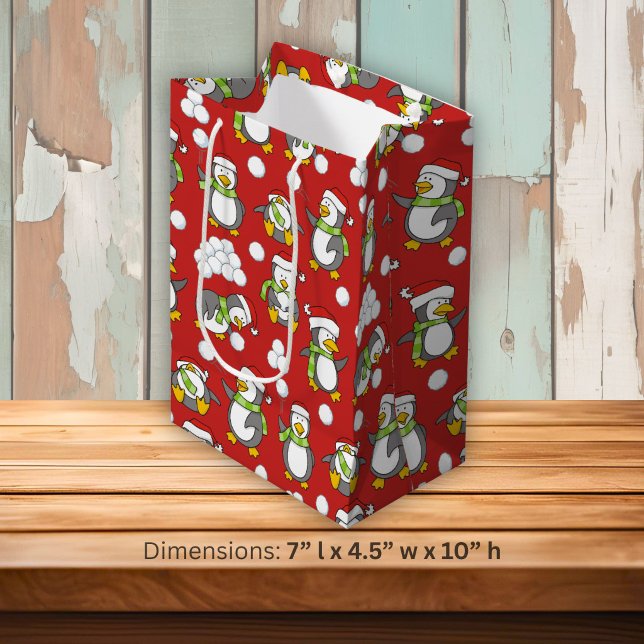 Sac Cadeau Moyen Fond de manchots de Noël (Créateur téléchargé)