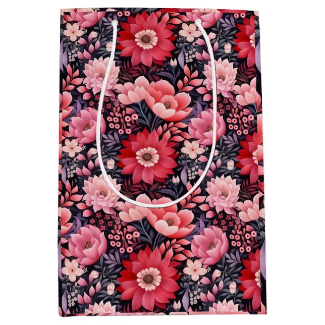 Sac Cadeau Moyen Fond floral foncé (Devant)