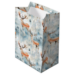 Sac Cadeau Moyen Forêt de cerfs aquarelle d'hiver (3)