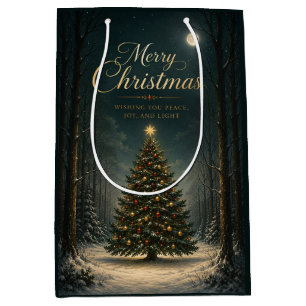 Sac Cadeau Moyen Forêt de Noël hivernale enchantée