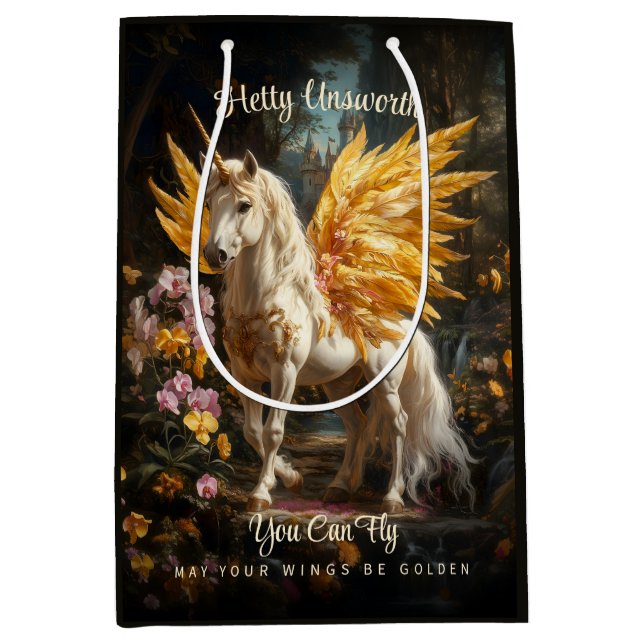 Sac Cadeau Moyen Forêt d'or magique Unicorne Cheval d'Imaginaire (Devant)