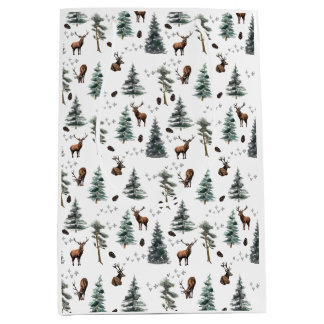 Sac Cadeau Moyen Forêt Rustique de Cerf/Buck de Noël