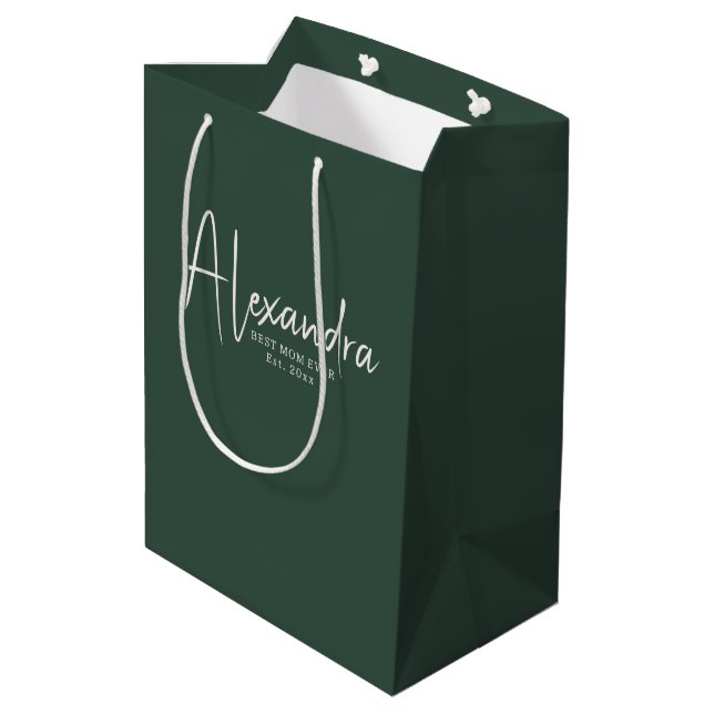 Sac Cadeau Moyen Forêt Verte Profonde Maman Exceptionnelle Établie (Dos Angle)