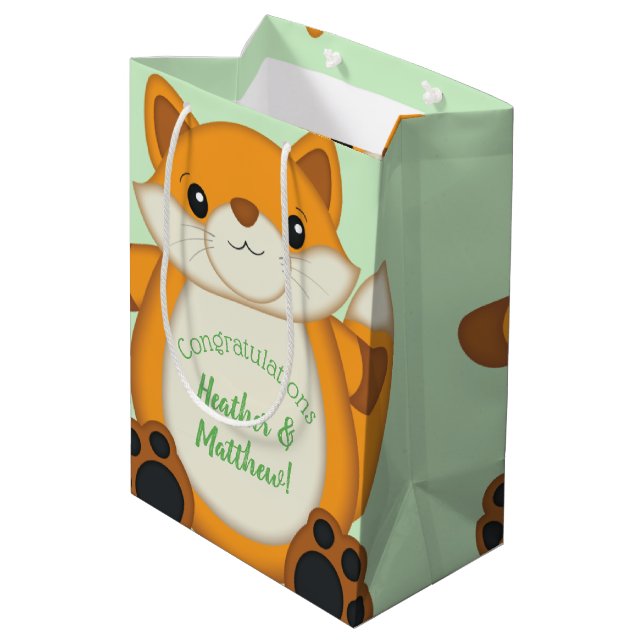 Sac Cadeau Moyen Fox Baby shower Green (Dos Angle)