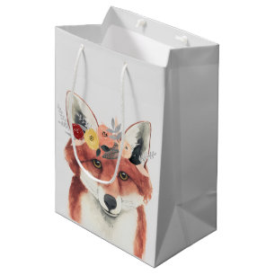 Sac Cadeau Moyen Fox de forestier de couronne de fleur