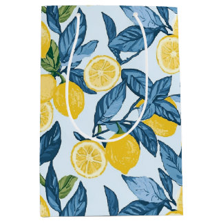 Sac Cadeau Moyen Fraîche de citron jaune sur Arrière - plan bleu