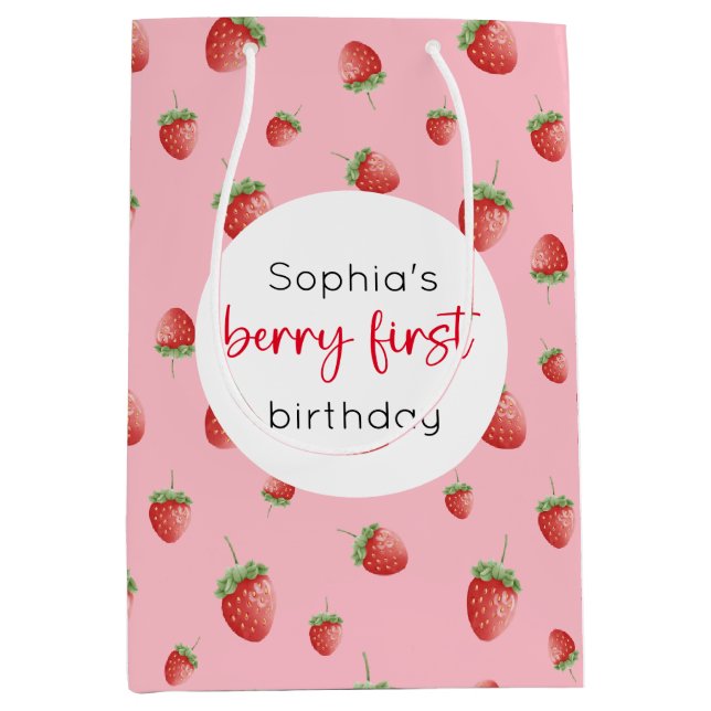 Sac Cadeau Moyen fraise 1er anniversaire Berry 1er (Devant)