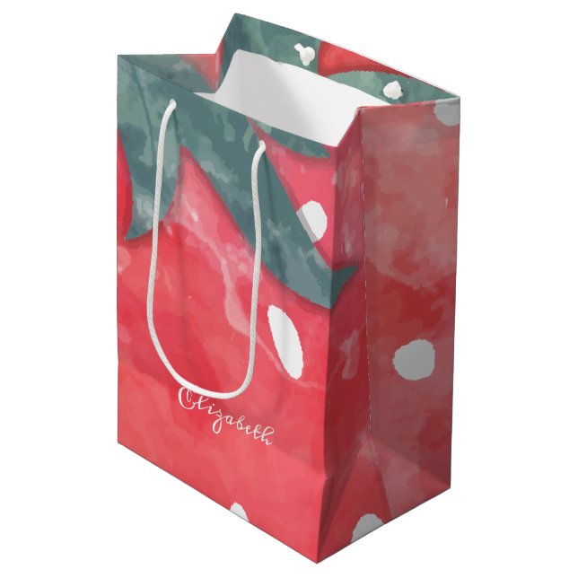 Sac Cadeau Moyen Fraise à l'aquarelle mignonne (Devant Angle)