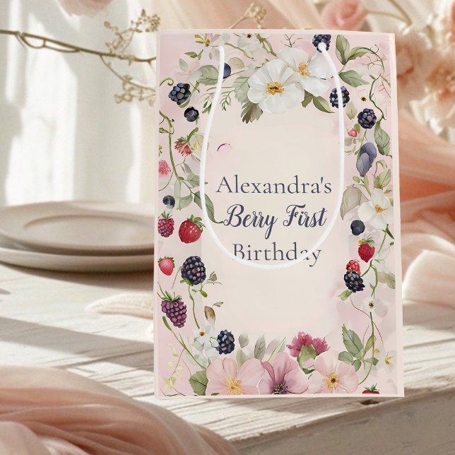 Sac Cadeau Moyen Fraise Berry 1ère fête d'anniversaire (Créateur téléchargé)