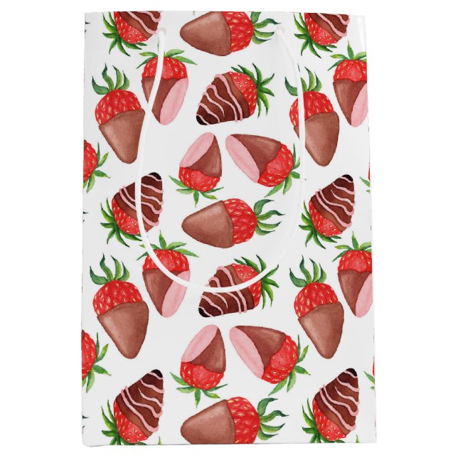 Sac Cadeau Moyen Fraises couvertes de chocolat Saint-Valentin (Devant)