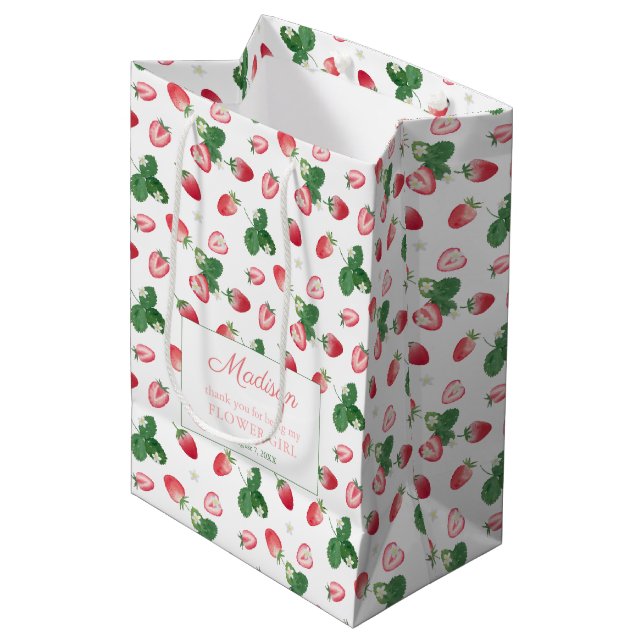 Sac Cadeau Moyen Fraises Sweet Nom personnalisé Mariage Merci (Devant Angle)