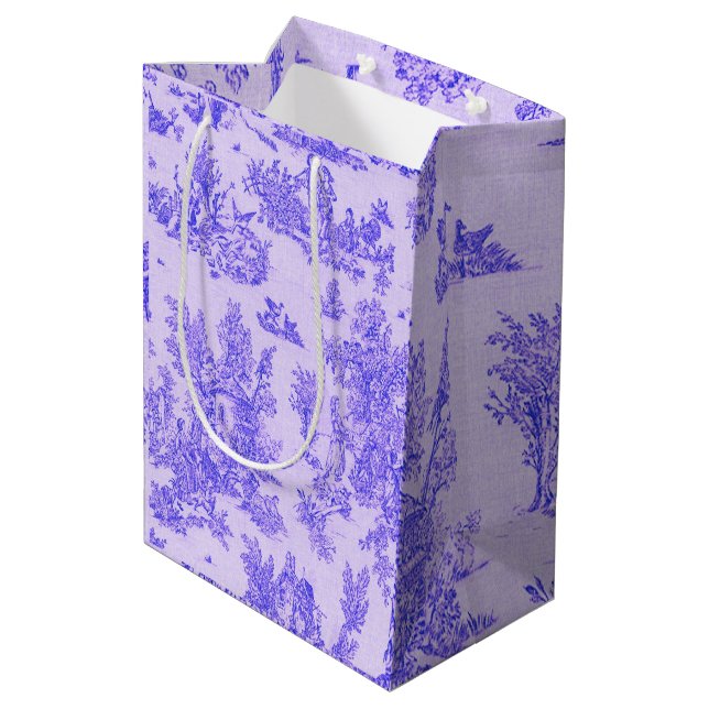 Sac Cadeau Moyen Française toile de jouy bleu et blanc élégant (Dos Angle)