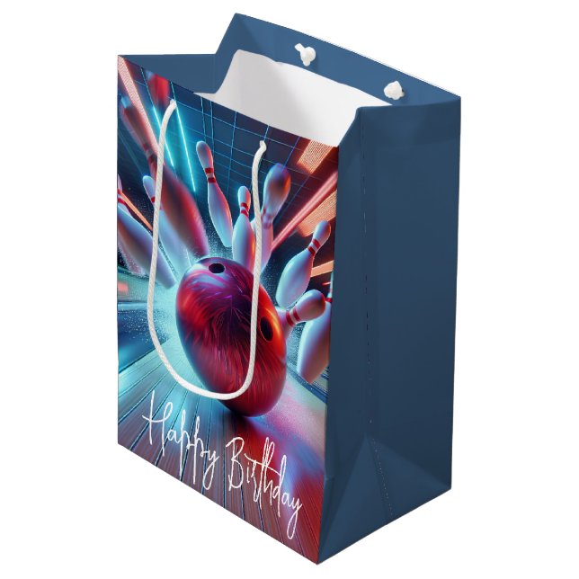 Sac Cadeau Moyen Frappe de balle de bowling rouge anniversaire (Devant Angle)